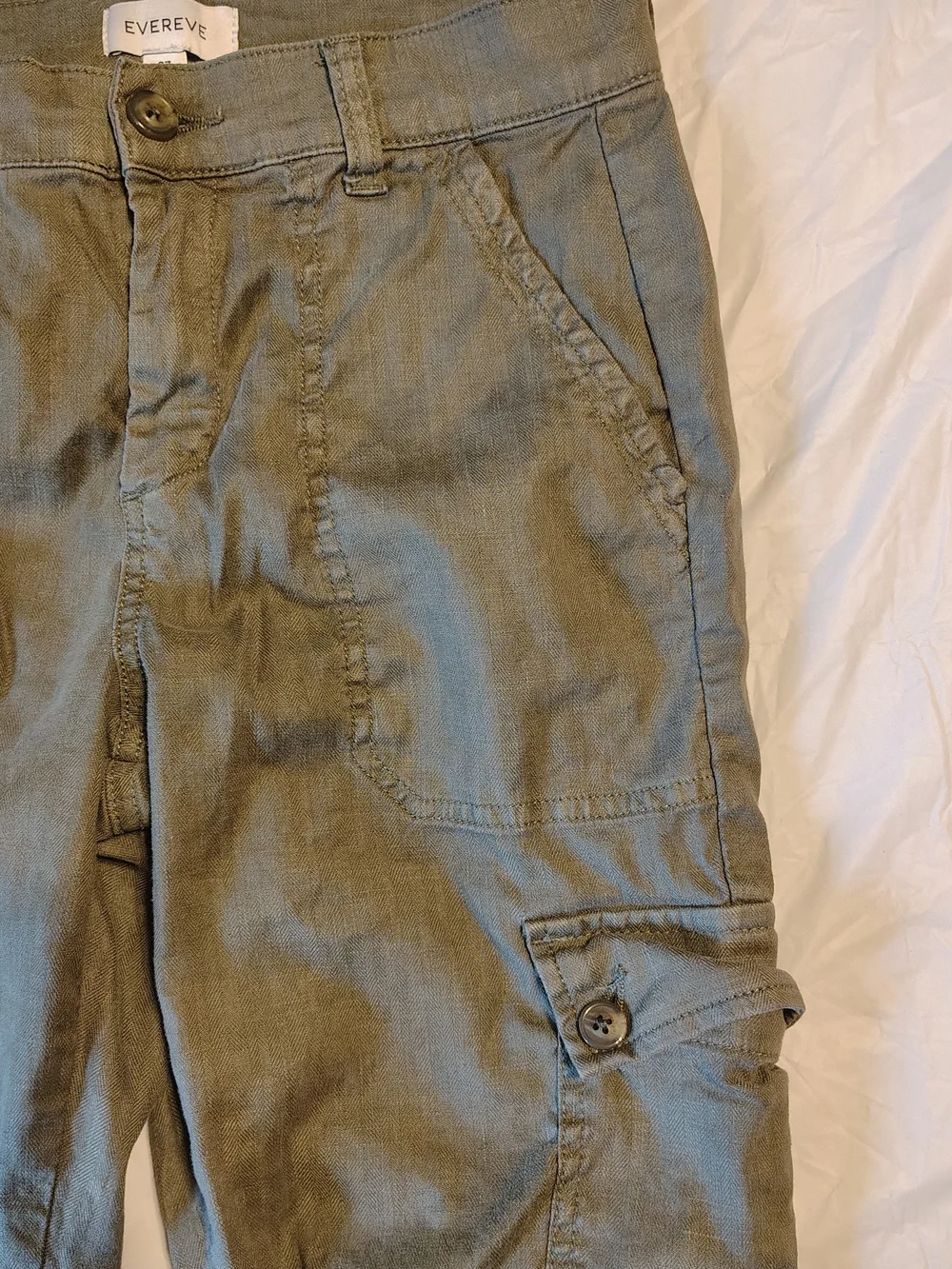 Evereve Olive Linen Blend Cargo Cropped Joggers Size 27